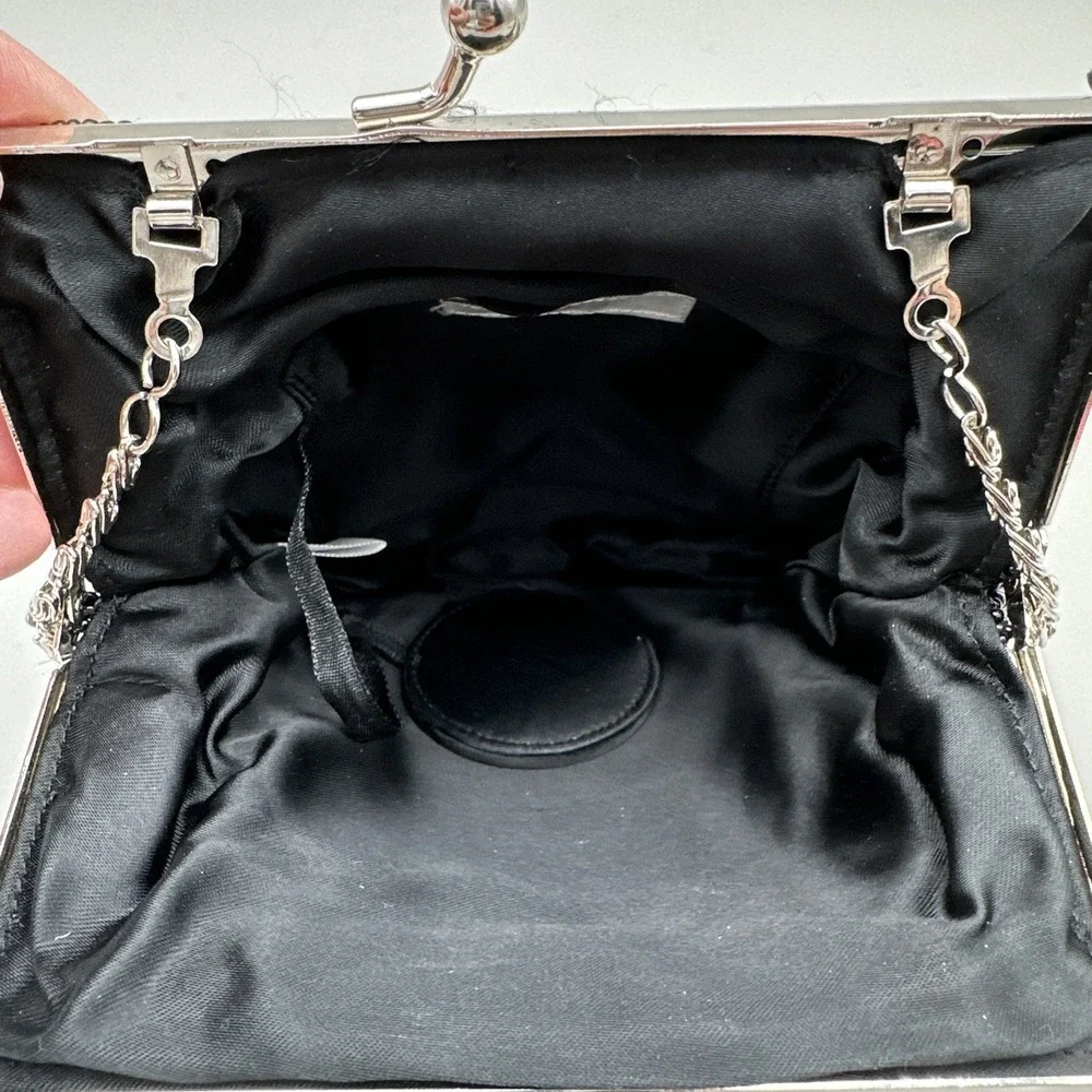 Apt. 9 Black Beaded Evening Clutch Purse Shell Design Kiss Lock Vintage Style 6